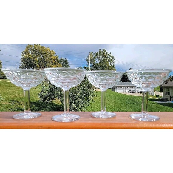 Vtg set of 4 Fostoria AMERICAN Tall Stemmed Glasses SHERBET CHAMPAGNE Holiday - Picture 3 of 11